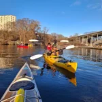 First strokes of a winter kayak tour in Stockholm